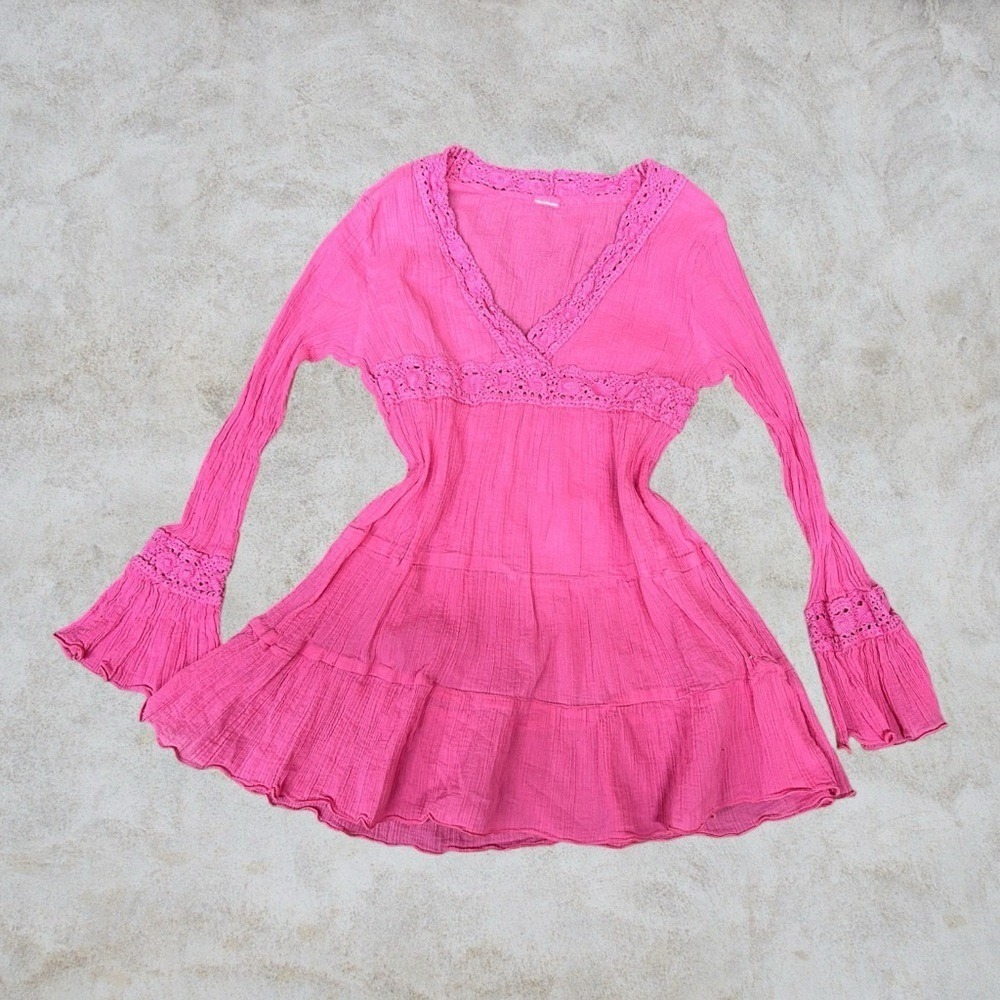 Y2K Babydoll Top Womens XXS Pink Shirt Bella Thorne Ruffled Cutesy Emo Cybergoth